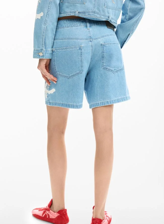 DESIGUAL Blue Embroidered denim bermuda for Women | Best Price UAE